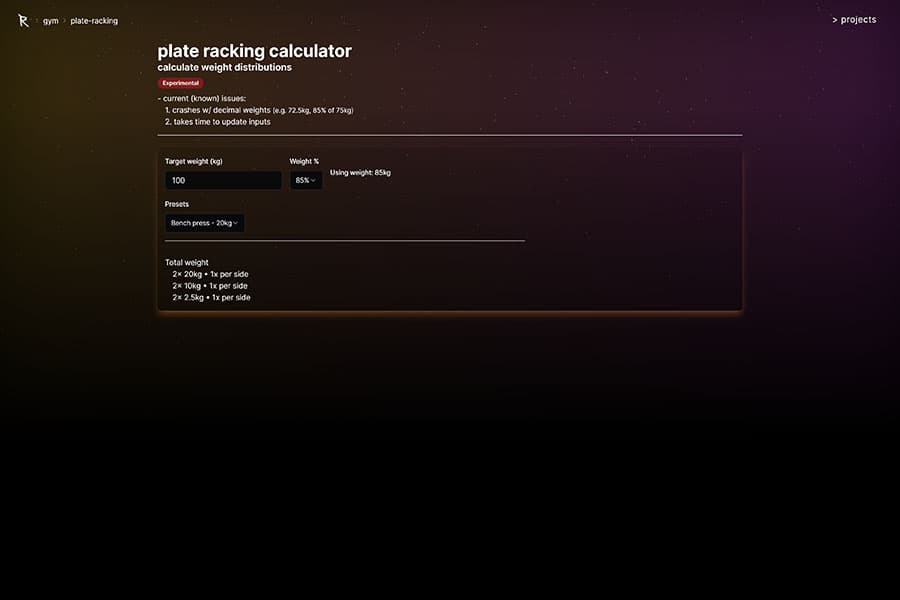 Plate Racking Calculator